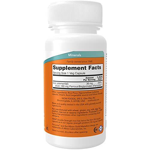NOW Supplements, Iron 36 mg, 90 Veg Capsules