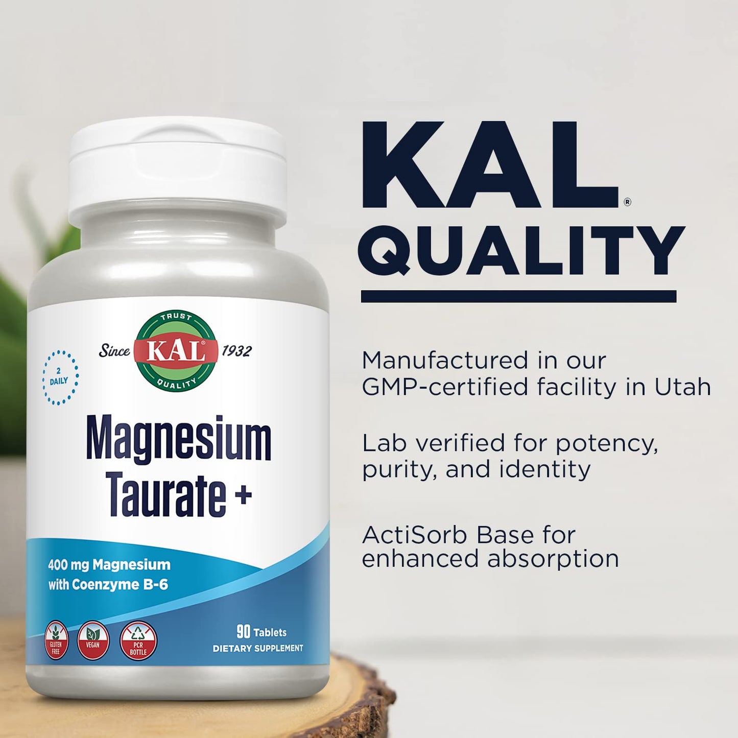 KAL® Magnesium Taurate Plus 400mg w/ Coenzyme B6 90 Tabs