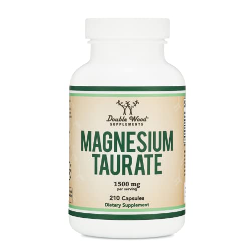 Magnesium Taurate Supplement For Sleep, Calming, and Cardiovascular Support (500mg, 210 Vegan Capsules) Made in USA, by Double Wood Supplements