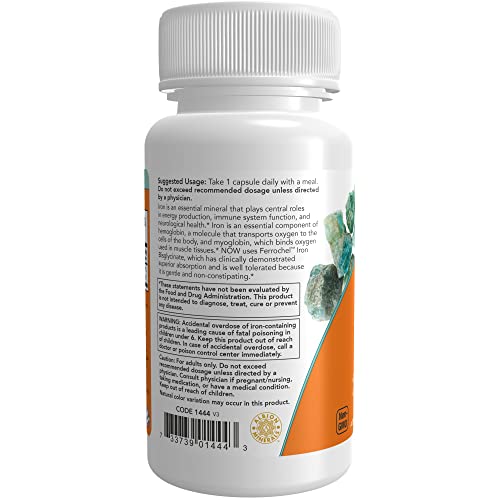 NOW Supplements, Iron 36 mg, 90 Veg Capsules