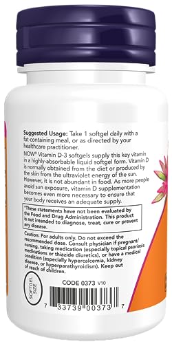NOW Foods Supplements, Vitamin D-3 5,000 IU, High Potency, Structural Support, 240 Softgels