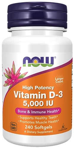 NOW Foods Supplements, Vitamin D-3 5,000 IU, High Potency, Structural Support, 240 Softgels