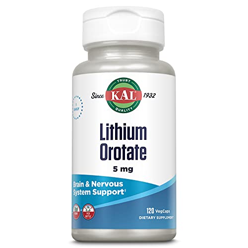 KAL Lithium Orotate 5mg | Low Serving of Chelated Lithium Orotate for Bioavailability & Mood Support | in Organic Rice Bran Extract Base