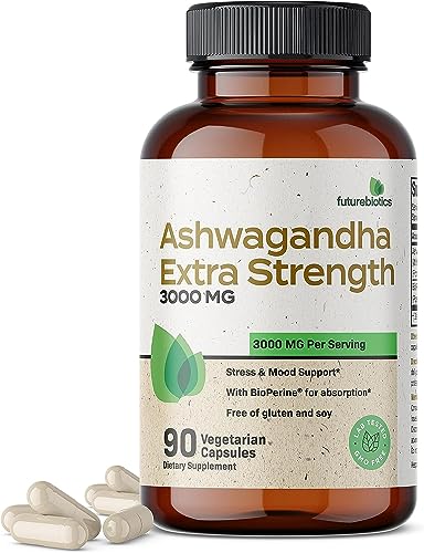 Futurebiotics Ashwagandha Capsules Extra Strength 3000mg - Stress Relief Formula, Natural Mood Support, Stress, Focus, and Energy Support Supplement