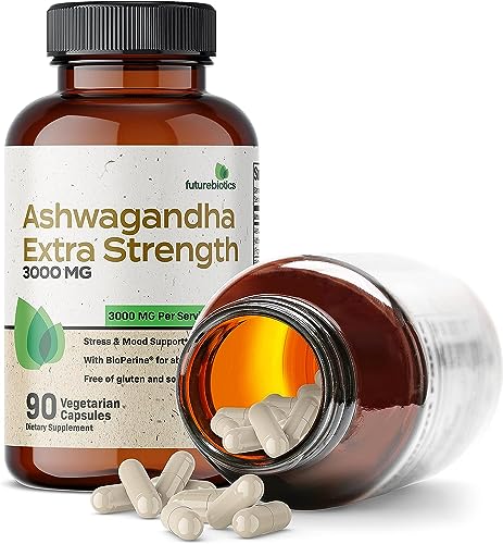 Futurebiotics Ashwagandha Capsules Extra Strength 3000mg - Stress Relief Formula, Natural Mood Support, Stress, Focus, and Energy Support Supplement