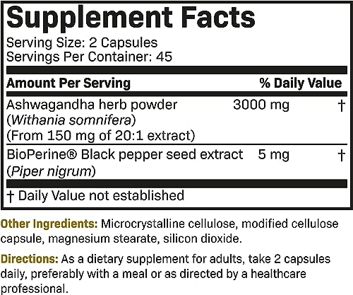 Futurebiotics Ashwagandha Capsules Extra Strength 3000mg - Stress Relief Formula, Natural Mood Support, Stress, Focus, and Energy Support Supplement