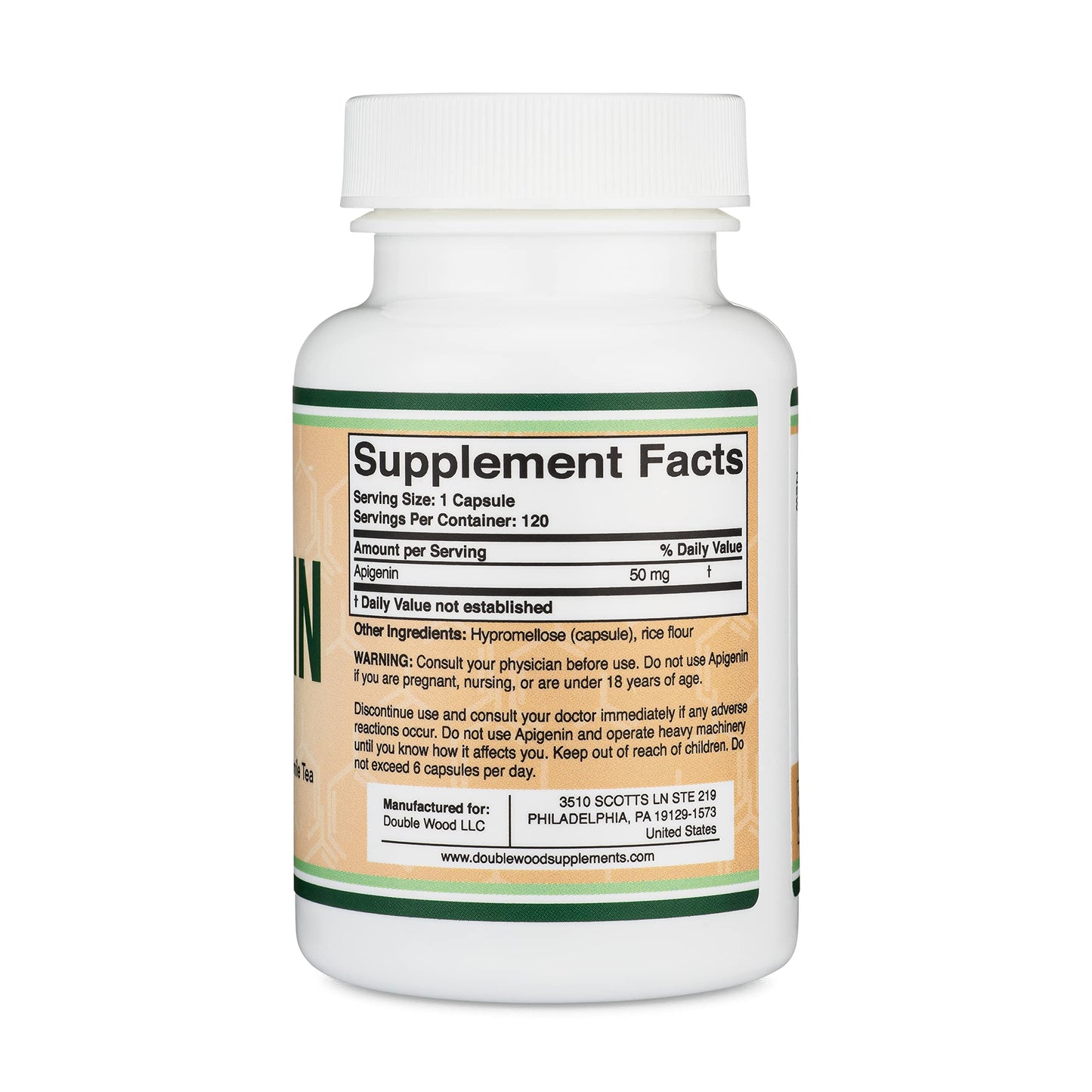 Apigenin Supplement - 50mg per Capsule, 120 Count by Double Wood Supplements