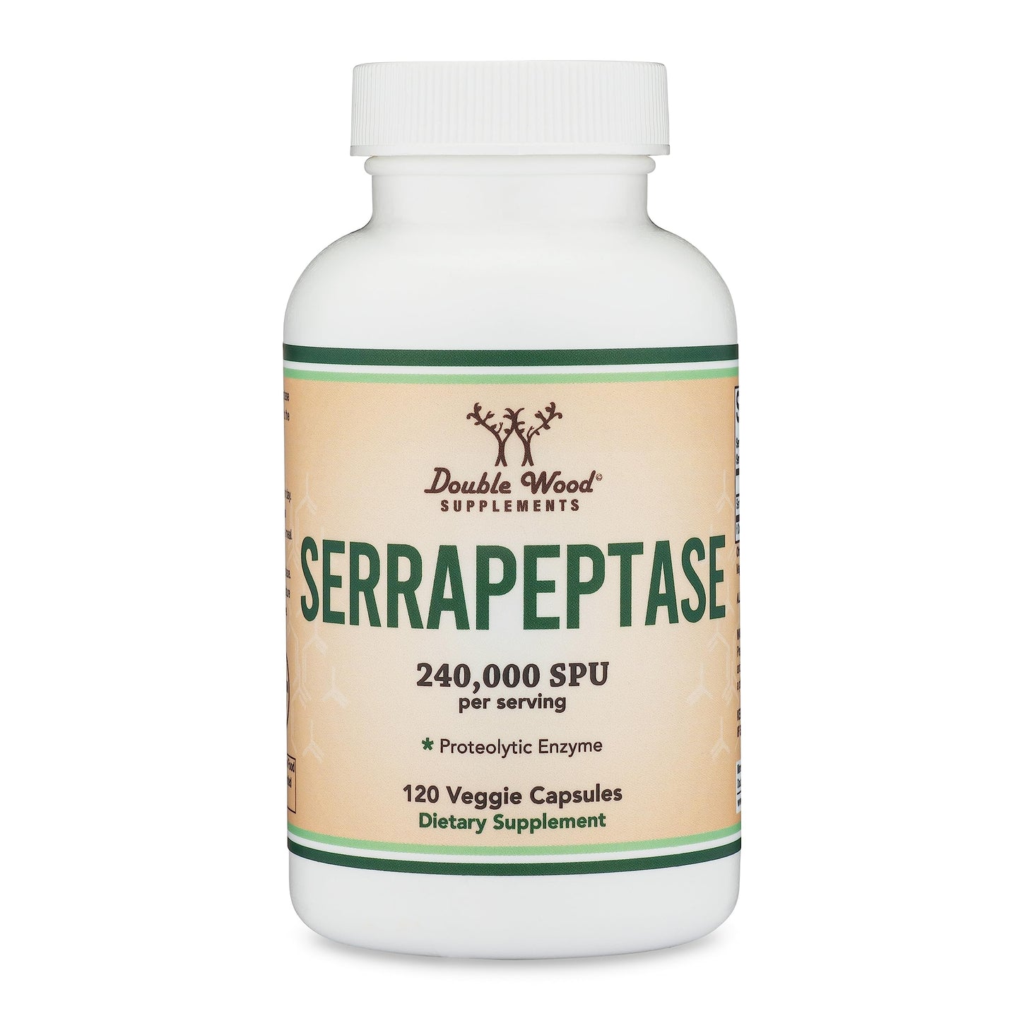 Serrapeptase 240,000 SPU Max Potency (120 Vegan Capsules) by Double Wood Supplements