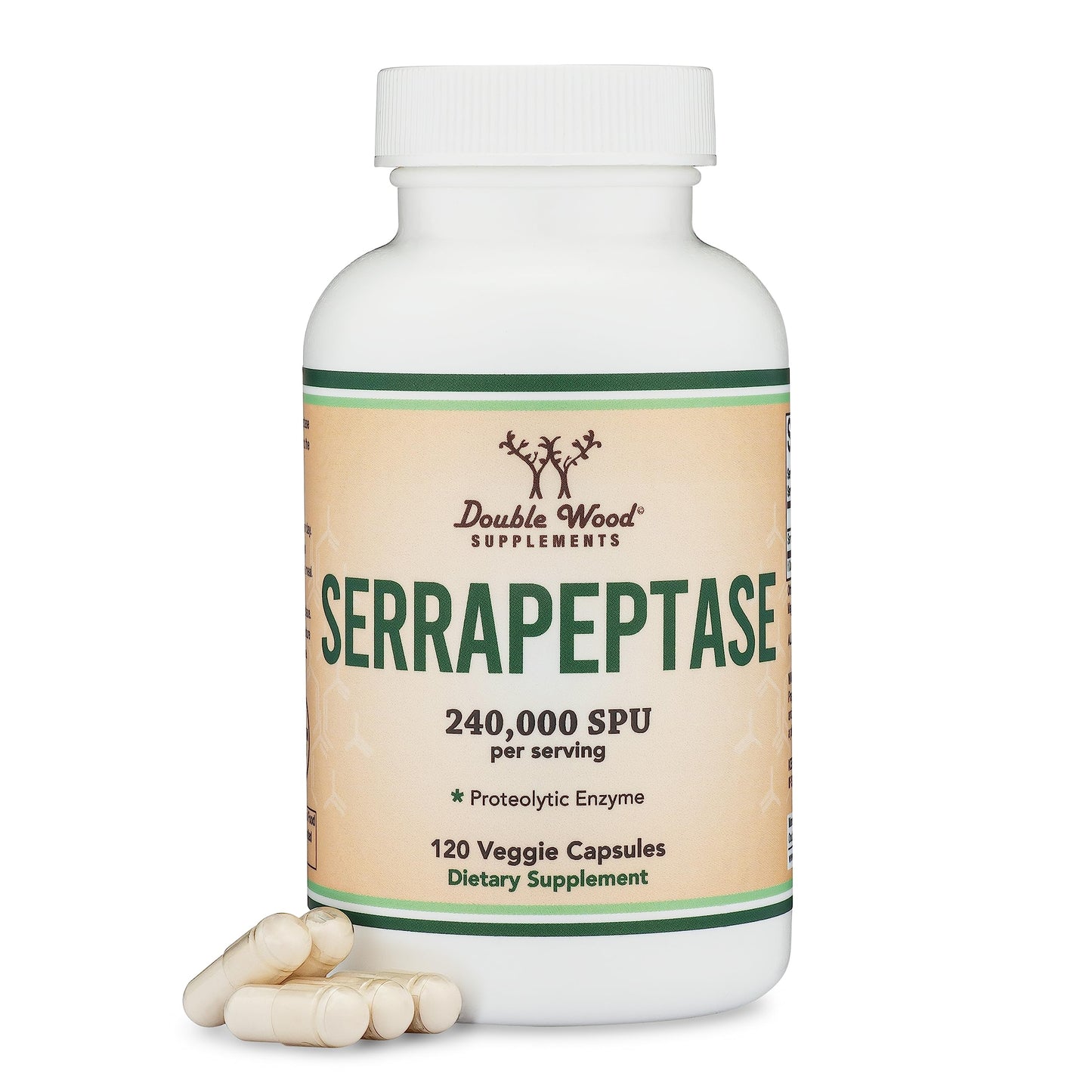 Serrapeptase 240,000 SPU Max Potency (120 Vegan Capsules) by Double Wood Supplements