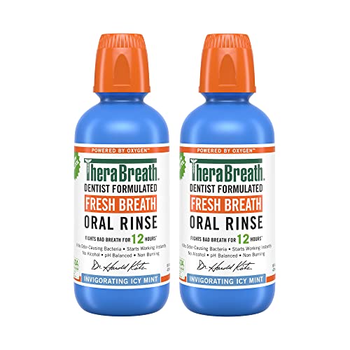 TheraBreath Dentist Formulated Fresh Breath Oral Rinse - ICY Mint Flavor 16 Ounce (Pack of 2)